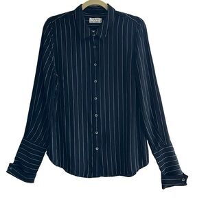 FRAME SILK THE STANDARD STRIPPED BUTTON UP BLACK AND WHITE BLOUSE SIZE LRG